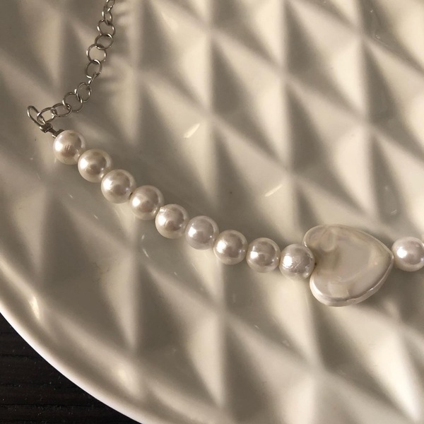 Silver Pearly Necklace - ασήμι, αλυσίδες, ασήμι 925, καρδιά, πέρλες - 2
