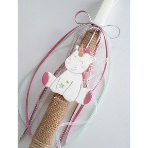 Λαμπάδα με χειροποίητο πήλινο στολίδι μονόκερος (37cm) - 01 - κορίτσι, λαμπάδες, μονόκερος, για παιδιά - 3