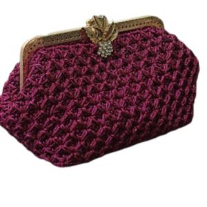 Πλεκτή Vintage Κόκκινη Μεταλλιζέ Τσάντα - νήμα, clutch, χειρός, πλεκτές τσάντες, βραδινές - 5