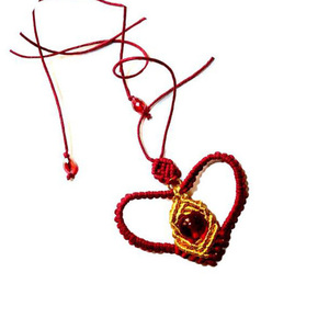 Κολιέ *Heart* με τέχνη μακραμε - καρδιά, μακραμέ, κορδόνια, χάντρες, μακριά - 2