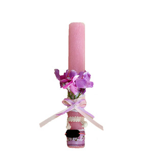 Ροζ αρωματική ξυστή στρογγυλή λαμπάδα 20εκ φούξια λουλούδια - κορίτσι, λαμπάδες, για ενήλικες, για εφήβους