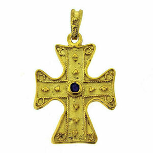 Μενταγιόν Ασημένιο 925 Σταυρός Βυζαντινός 12x22x27mm ΧΡΥΣΟ ΖΑΦΕΙΡΙ - ασήμι, επιχρυσωμένα, σταυρός, κοντά, μενταγιόν