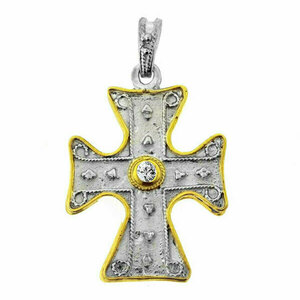 Μενταγιόν Ασημένιο 925 Σταυρός Βυζαντινός 12x22x27mm ΡΟΔΙΟ - ασήμι, επιχρυσωμένα, σταυρός, κοντά, μενταγιόν