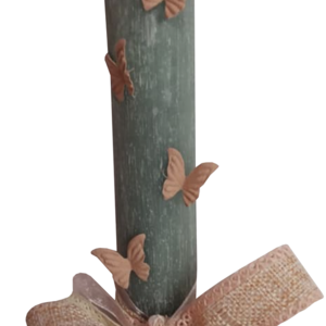 Γυναικεία αρωματική λαμπάδα πετρόλ, στρογγυλή ξυστή, σε ρομαντικό ύφος, με πεταλουδίτσες, σπάγγους και δαντέλες - κορίτσι, λαμπάδες