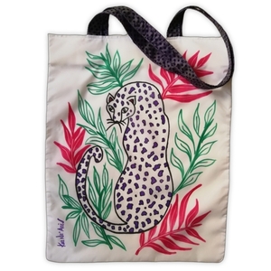 Ζωγραφισμένη χειροποιητη (μοναδική) τσάντα άνορακ ζούγκλα 30Χ39, αδιαβροχη, shopper, tote bag, special price, HANDMADE - ύφασμα, πάνινες τσάντες