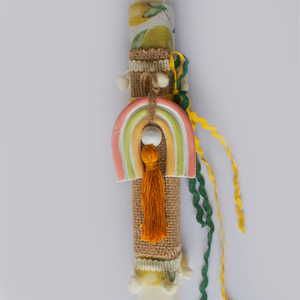 Λαμπάδα Ουράνιο Τόξο με πήλινο χειροποιήτο στολίδι - κορίτσι, λαμπάδες, ουράνιο τόξο, για παιδιά - 2