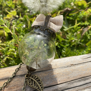 Παραμυθένιο μενταγιόν γυάλινος θόλος με αληθινούς σπόρους Dandelion - μακριά, μπρούντζος, μενταγιόν
