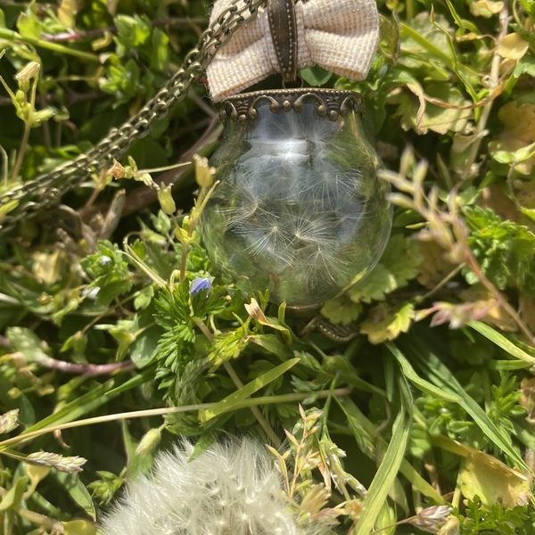 Παραμυθένιο μενταγιόν γυάλινος θόλος με αληθινούς σπόρους Dandelion - μακριά, μπρούντζος, μενταγιόν - 4