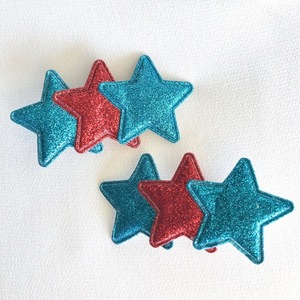 Σετ clips μαλλιών Shimmering Stars - με λαμπερά αστεράκια κόκκινα & μπλε - αστέρι, αξεσουάρ μαλλιών, τσιμπιδάκια μαλλιών, hair clips