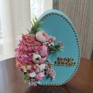Ξύλινο επιτραπέζιο αυγό με λουλούδια - κορίτσι, λουλούδια, διακοσμητικά, για ενήλικες - 2