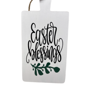 Διακοσμητικος ξυλινος ασπρος δισκος κοπης "Easter blessings", διαστ. 10,5 x 20,5 - διακοσμητικά, πασχαλινά δώρα, διακοσμητικό πασχαλινό