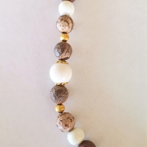 Μακρύ κολιέ με καφέ ίασπι, νεφρίτη και κοράλι - ημιπολύτιμες πέτρες, ορείχαλκος, μακριά, ροζάριο - 3