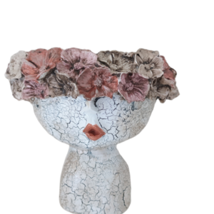 Επιτραπέζια διακόσμηση"Κοπέλα με λουλούδια" (16x14cm) - λουλούδια, διακόσμηση, πηλός, κασπώ, διακόσμηση σαλονιού