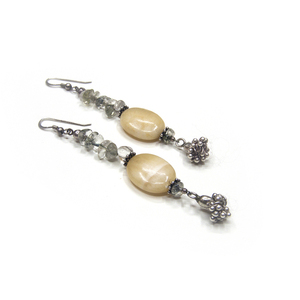 ΒΟΗΟ σκουλαρίκια με καλσίτες, smoky quartz & ασήμι 925 - ημιπολύτιμες πέτρες, ασήμι 925, κρεμαστά, μεγάλα, γάντζος