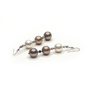 Σκουλαρίκια με shell pearls, smoky quartz & ασήμι 925 - ασήμι 925, κρεμαστά, μεγάλα, γάντζος