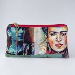 Xειροποίητο πορτοφόλι / κασετίνα από ύφασμα με μοτίβο φιγούρες της Frida Kahlo - ύφασμα, μοντέρνο, πορτοφόλια