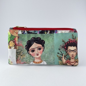 Xειροποίητο πορτοφόλι / κασετίνα από ύφασμα με μοτίβο φιγούρες της Frida Kahlo - ύφασμα, μοντέρνο, πορτοφόλια - 3