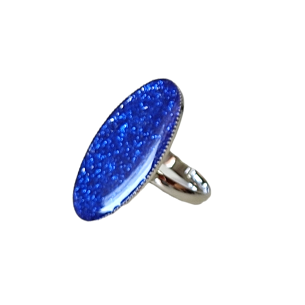 Δαχτυλίδι οβάλ με μπλε γκλίτερ και υγρό γυαλί - γυαλί, μεγάλα, επιροδιωμένα, αυξομειούμενα, φθηνά - 3