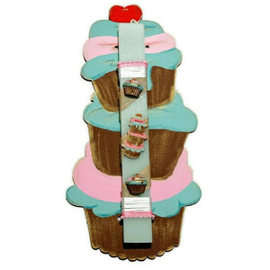 Πασχαλινή λαμπάδα cupcakes με ξύλινη πλάτη σε βεραμάν και ροζ - κορίτσι, λαμπάδες, για παιδιά, για εφήβους