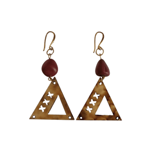 "Triangle" - Κρεμαστά σκουλαρίκια με ξύλο και πέτρες ίασπι - ημιπολύτιμες πέτρες, ξύλο, κρεμαστά, γάντζος