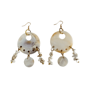 "Λευκάδα" - Κρεμαστά σκουλαρίκια με φίλντισι και τσιπς μαγνησίτη - ημιπολύτιμες πέτρες, φίλντισι, μεγάλα, γάντζος