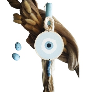 Λαμπάδα Πασχαλινή αρωματική γαλάζια με ξύλινο διακοσμητικό ματι - αγόρι, λαμπάδες, για ενήλικες, για εφήβους