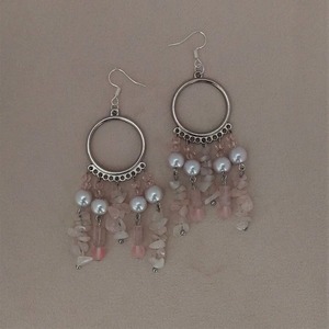 "Αφροδίτη" - Κρεμαστά σκουλαρίκια με ροζ πέρλες και πέτρες χαλαζία - ημιπολύτιμες πέτρες, κρεμαστά, πέρλες, γάντζος - 4