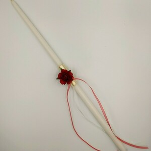 Χειροποίητο λευκό λαμπάδακι "Κόκκινο Τριαντάφυλλο" - μήκος 36εκ - λουλούδια, λαμπάδες, για παιδιά, για ενήλικες, για εφήβους