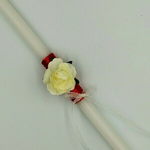Χειροποίητο λευκό λαμπάδακι "Λευκό Τριαντάφυλλο" - μήκος 36εκ - λουλούδια, λαμπάδες, για παιδιά, για ενήλικες, για εφήβους - 2