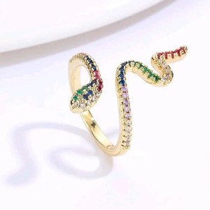 Επίχρυσο Δαχτυλίδι Φίδι με Πολύχρωμα Ζιρκον - επιχρυσωμένα, ορείχαλκος, γεωμετρικά σχέδια, για γάμο, αυξομειούμενα - 2