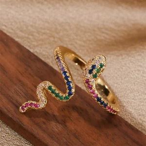 Επίχρυσο Δαχτυλίδι Φίδι με Πολύχρωμα Ζιρκον - επιχρυσωμένα, ορείχαλκος, γεωμετρικά σχέδια, για γάμο, αυξομειούμενα - 5