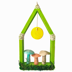 Διακοσμητικό πράσινο ξύλινο σπιτάκι μανιτάρια 21×4×11 - δώρο, χειροποίητα, ξύλινα διακοσμητικά τοίχου, διακοσμητικό παιδικού δωματίου - 3