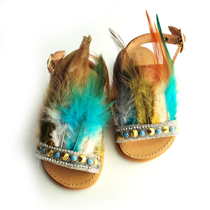 Δερμάτινα σανδάλια με φτερά για κορίτσια / Χειροποίητα πολύχρωμα σανδάλια - φτερό, σανδάλι, πέδιλα, σανδάλια - 2