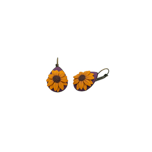 Ανοιξιάτικα, κρεμαστά, μπρούτζινα σκουλαρίκια από πολυμερικό πηλό με σχέδιο ημιοτρόπιο - μήκος 3,5 εκ. - πηλός, λουλούδι, μπρούντζος, κρεμαστά