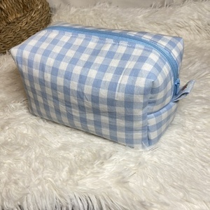 Νεσεσέρ / Pouch Bag "γαλάζιο καρώ" Μ (20x10x10) - ύφασμα, αξεσουάρ παραλίας, δώρα για γυναίκες, καλλυντικών, ταξιδίου - 3