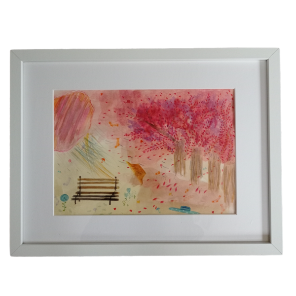 Παιδικός πίνακας σε ψηφιακή επιχρωματισμένη εκτύπωση, "Ροζ μπόρα". Διαστάσεις 30Χ42εκ. - κορίτσι, παιδικοί πίνακες
