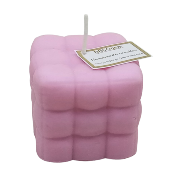 Χειροποίητο κερί σόγιας κύβος pillow ροζ με άρωμα τσουρέκι (160 gr ) - δώρο, αρωματικά κεριά, soy candle, soy wax, soy candles