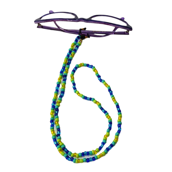 Κορδόνι για γυαλιά με χάντρες μπλε κίτρινο - χειροποίητα, χάντρες, απαραίτητα καλοκαιρινά αξεσουάρ, κορδόνια γυαλιών - 4