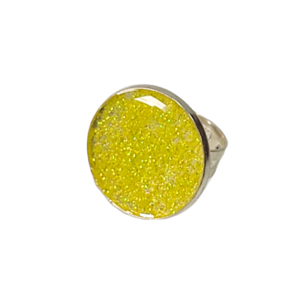 Δαχτυλίδι στρογγυλό με κίτρινο γκλίτερ - γυαλί, μεγάλα, επιροδιωμένα, αυξομειούμενα, φθηνά - 4