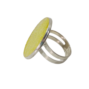 Δαχτυλίδι στρογγυλό με κίτρινο γκλίτερ - γυαλί, μεγάλα, επιροδιωμένα, αυξομειούμενα, φθηνά - 3