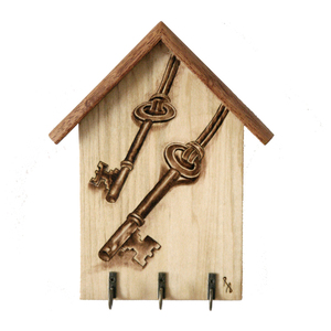 Χειροποίητη ξύλινη κλειδοθήκη με πυρογραφία "κλειδιά" 20x16cm - ξύλο, κλειδοθήκες