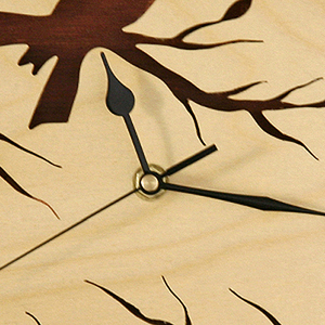 Χειροποίητο ξύλινο ρολόι τοίχου με πουλάκι 28x28cm - ξύλο, ρολόι, τοίχου, ρολόγια - 5