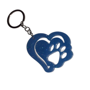 μπρελόκ μπλε καρδιά με πατουσάκι από υγρό γυαλί 6cm χ 5cm - καρδιά, ρητίνη, δώρο