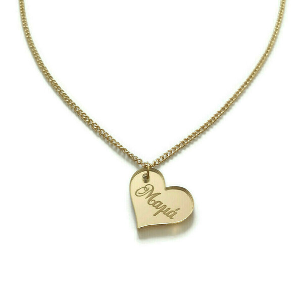Κολιέ για την μαμά με χρυσή plexiglass καρδιά - μήκος 45 εκ.- - charms, καρδιά, μαμά, plexi glass, κοσμήματα, οικογένεια