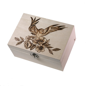 Ξύλινο κουτί με πυρογραφία πουλί και λουλούδια 17x12x8cm - ξύλο, οργάνωση & αποθήκευση - 2