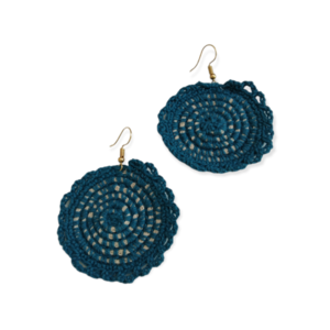 Σκουλαρίκια crochet Full Moon μπλε στρογγυλά πλεκτά - νήμα, boho, κρεμαστά, γάντζος, πλεκτά