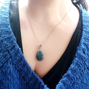 Κολιε με μπλε Αχατη και ατσάλινη αλυσίδα - ημιπολύτιμες πέτρες, αλυσίδες, αχάτης, δάκρυ, ατσάλι - 5