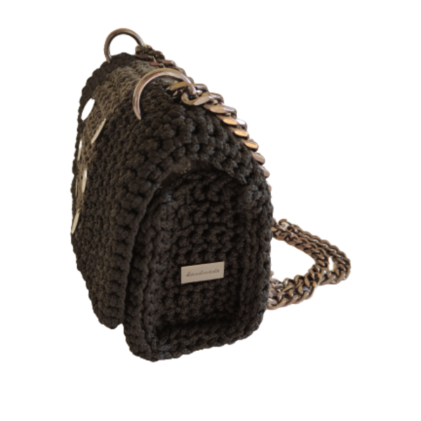 Μαύρη τσάντα με μεταλλικές λεπτομέριες - νήμα, ώμου, all day, πλεκτές τσάντες, μικρές - 3