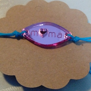 Βραχιόλι με μωβ plexiglass ταυτότητα καθρέφτη "mama" - ταυτότητες, μακραμέ, μαμά, plexi glass, κοσμήματα, αυξομειούμενα - 3