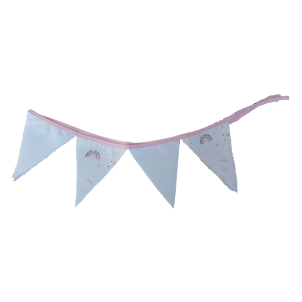 Σημαιάκια με ουράνιο τόξο σε ροζ-λευκό χρώμα διάστασης 1,50μ - κορίτσι, γιρλάντες